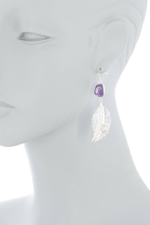 Amethyst & Pearl Leaf Drop Earrings - SF