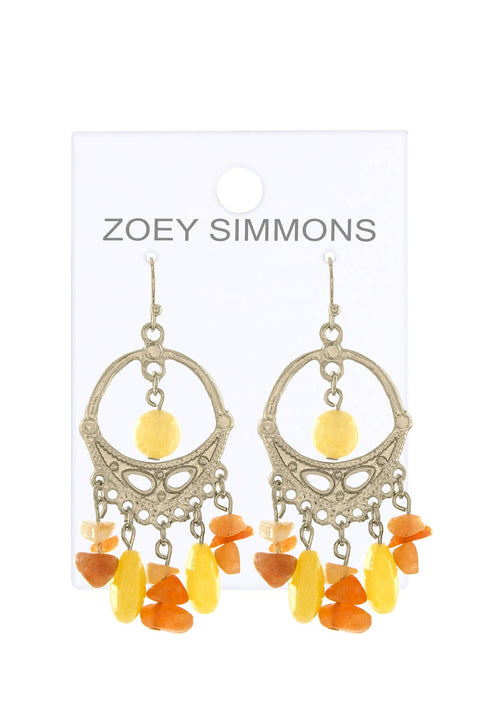 Yellow Jade & Orange Agate Vintage Statement Earrings - AG