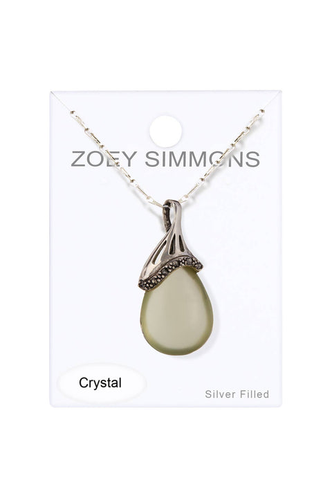 Lemon Quartz Doublet & Marcasite Oval Pendant Necklace - SF
