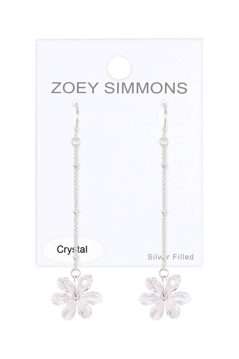Clear Austrian Crystal Flower Bloom Dangle Earrings - SF