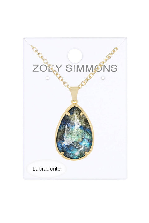 Labradorite Pear Cut Pendant Necklace - GF