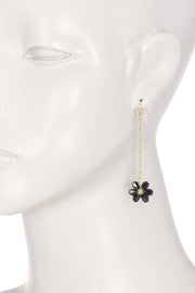 Black Austrian Crystal Flower Bloom Dangle Earrings - GF