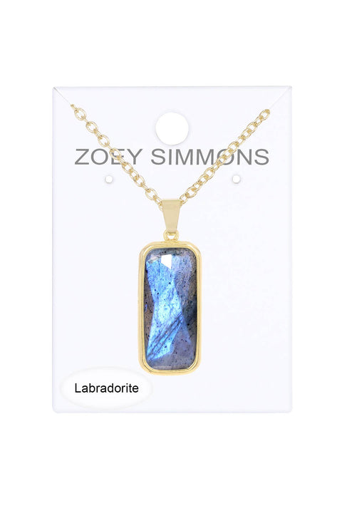 Labradorite Rectangle Pendant Necklace - GF