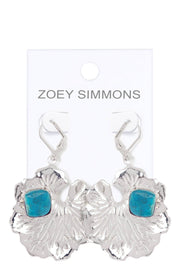 Stabilized Turquoise & Lotus Leaf Drop Earrings - SF