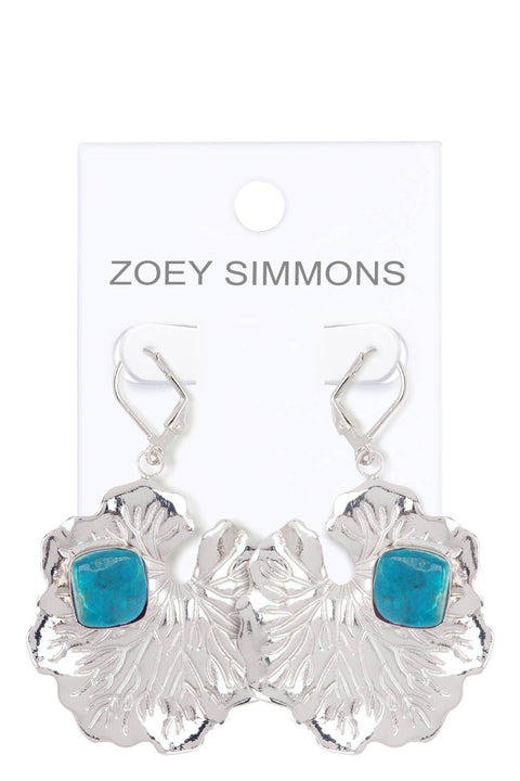 Stabilized Turquoise & Lotus Leaf Drop Earrings - SF