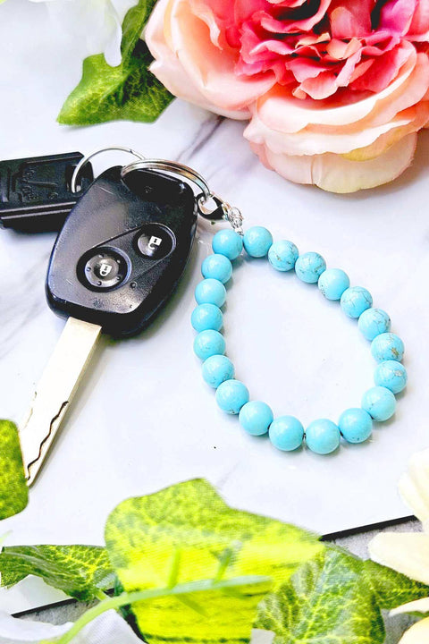 Stabilized Turquoise 8mm Mala Beads Keychain - SF/GF