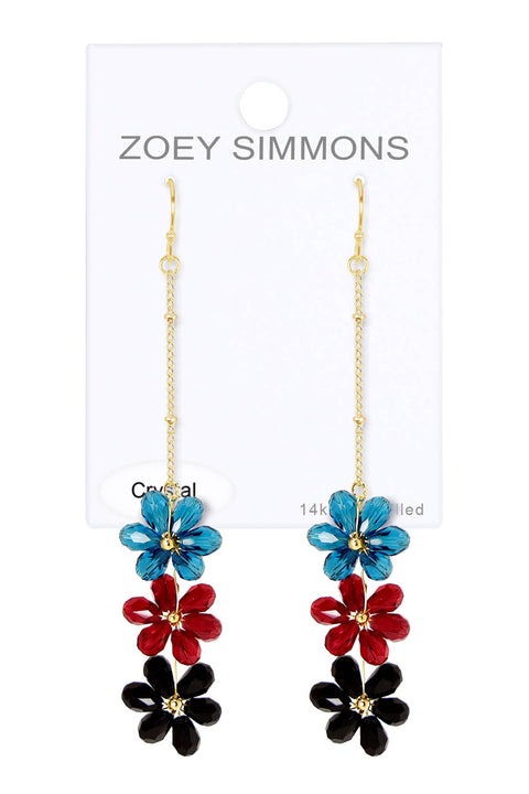 Mixed Austrian Crystal Flower Bloom Drop Earrings - GF