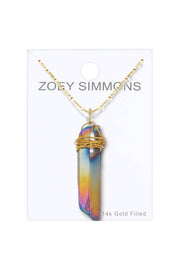 Rainbow Titanium Quartz Prism Pendant Necklace - GF