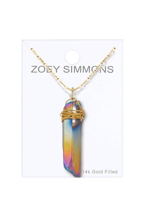 Rainbow Titanium Quartz Prism Pendant Necklace - GF