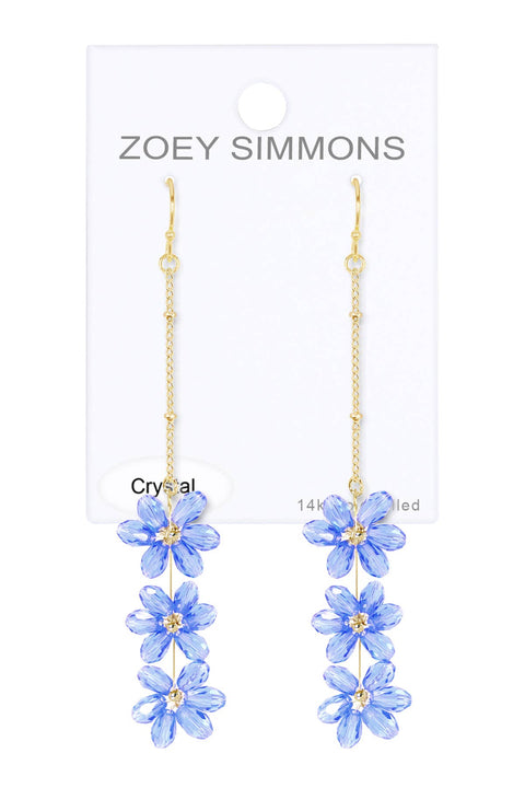 Tanzanite Austrian Crystal Flower Bloom Drop Earrings - GF