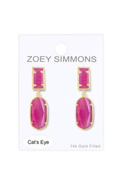 Pink Cat's Eye Hanging Post Earrings - GF