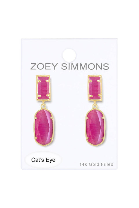 Pink Cat's Eye Hanging Post Earrings - GF