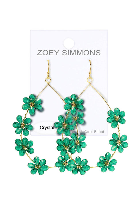 Emerald Austrian Crystal Flower Bloom Drop Earrings - GF