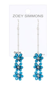 Blue Austrian Crystal Flower Bloom Drop Earrings - SF