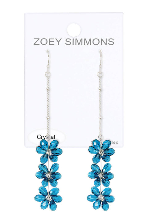 Blue Austrian Crystal Flower Bloom Drop Earrings - SF