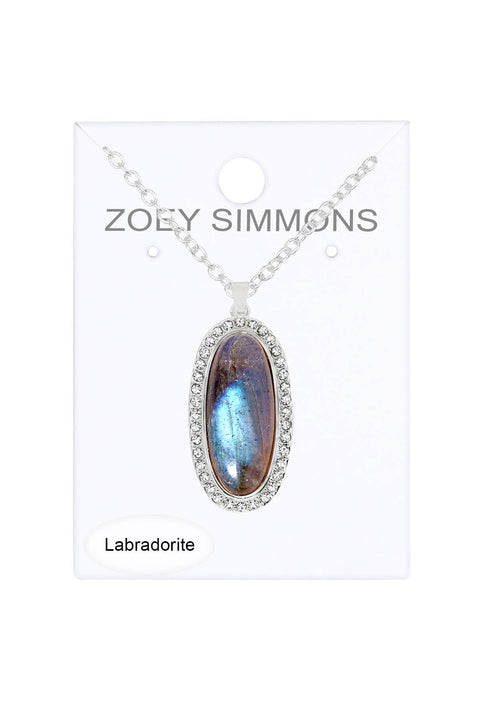 Labradorite Halo Pendant Necklace - SF
