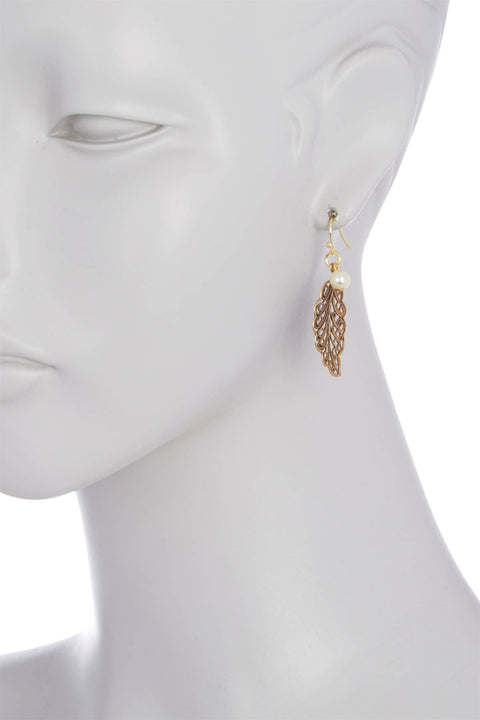 Antique Filigree Leaf & Glass Pearl Earrings - GF