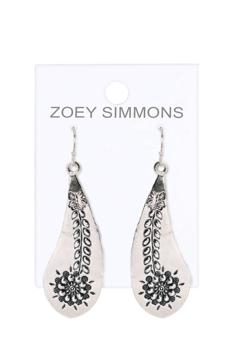 Hammered Flower Blossom Drop Earrings - SF