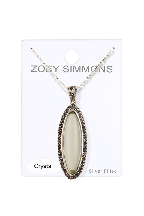 Lemon Quartz Doublet & Marcasite Oval Pendant Necklace - SF