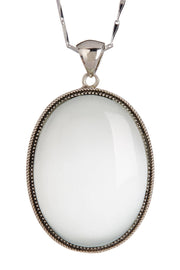 White Cat's Eye Oval Statement Pendant Necklace - SF