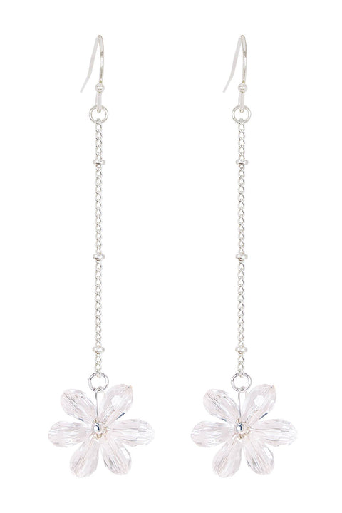 Clear Austrian Crystal Flower Bloom Dangle Earrings - SF