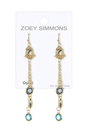 Rosebud & Blue Crystal Dangle Earrings - GF