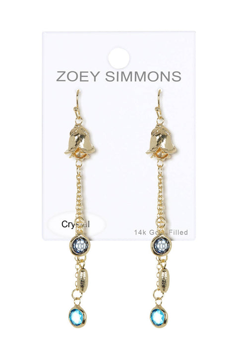 Rosebud & Blue Crystal Dangle Earrings - GF
