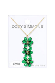 Emerald Austrian Crystal Flower Bloom Pendant Necklace - GF