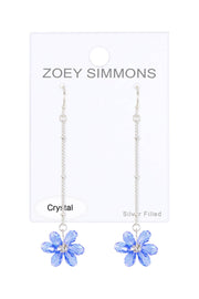 Tanzanite Austrian Crystal Flower Bloom Dangle Earrings - SF