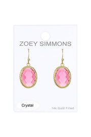 Raspberry Crystal Oval Drop Earrings In Gold - GF