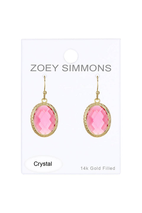 Raspberry Crystal Oval Drop Earrings In Gold - GF