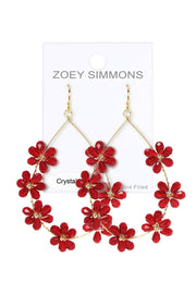 Red Austrian Crystal Flower Bloom Statement Earrings - GF