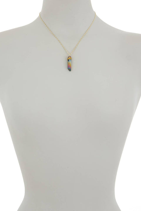 Rainbow Titanium Quartz Prism Pendant Necklace - GF