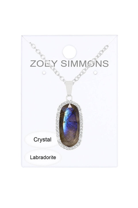 Labradorite Halo Pendant Necklace - SF