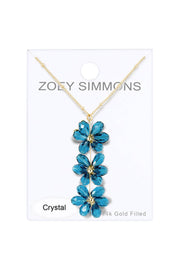 Blue Austrian Crystal Flower Bloom Pendant Necklace - GF