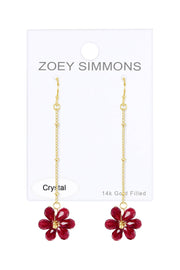 Red Austrian Crystal Flower Bloom Dangle Earrings - GF