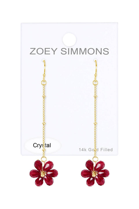 Red Austrian Crystal Flower Bloom Dangle Earrings - GF