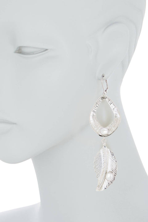 Freshwater Pearl & Leaf Statement Earrings - SF
