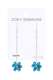 Blue Austrian Crystal Flower Bloom Dangle Earrings - SF