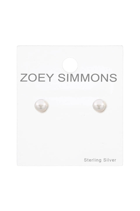 Sterling Silver 5mm Faux Pearl Stud Earrings - SS
