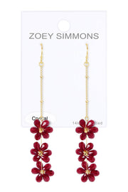 Red Austrian Crystal Flower Bloom Drop Earrings - GF