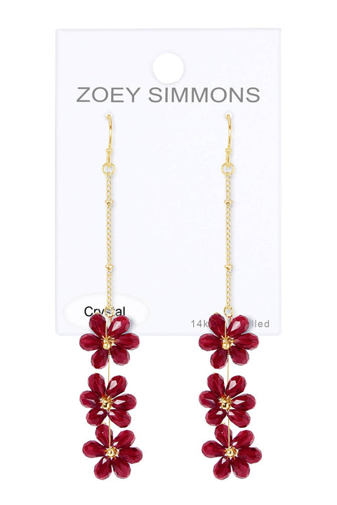 Red Austrian Crystal Flower Bloom Drop Earrings - GF