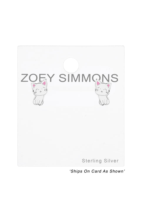 Sterling Silver Cat Stud Earrings - SS
