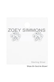 Sterling Silver & Clean Crystal Paw Print Stud Earrings - SS
