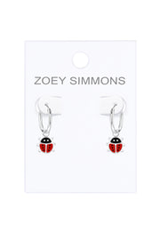Sterling Silver Ladybug Charm Hoop Earrings - SS