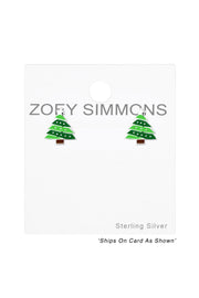 Sterling Silver Christmas Tree Stud Earrings - SS