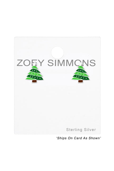 Sterling Silver Christmas Tree Stud Earrings - SS