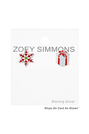 Sterling Silver Christmas Holiday Stud Earrings - SS