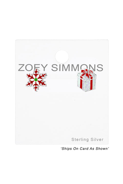 Sterling Silver Christmas Holiday Stud Earrings - SS