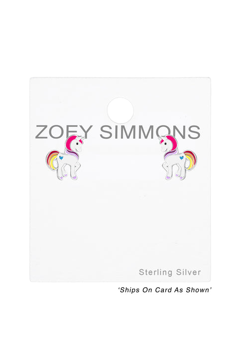 Sterling Silver Unicorn Stud Earrings - SS